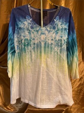 Blue-Green Ombre V-Neck Long Sleeve Tee by Rough & Tumble